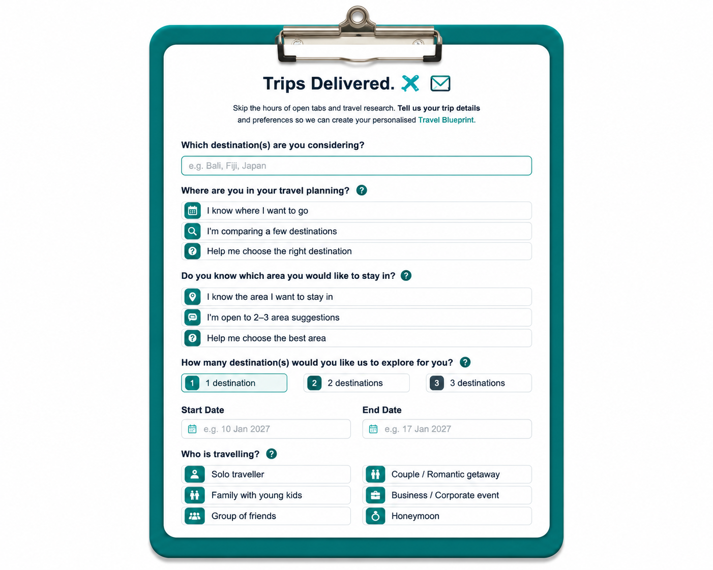 Trips Delivered travel questionnaire