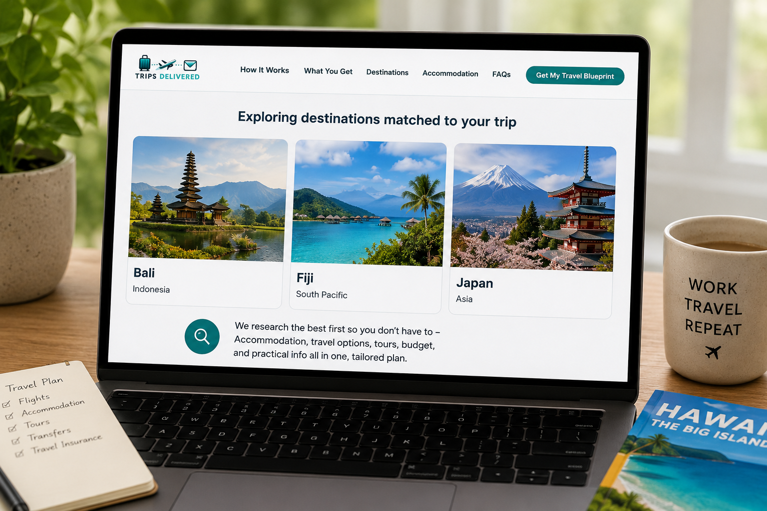 Travel destinations being researched for a personalised holiday